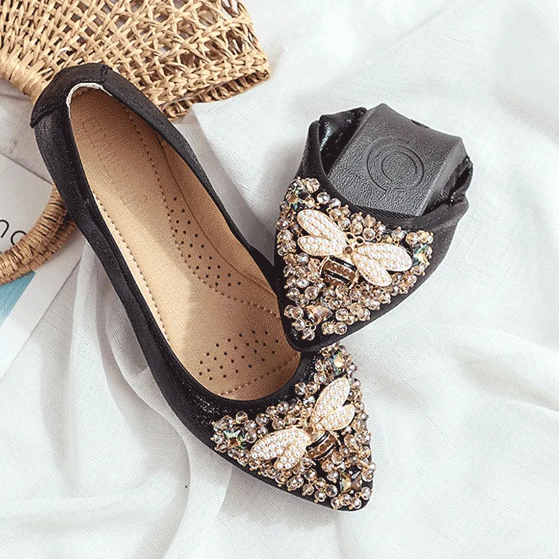 vanccy Rhinestone Flats Casual Comfort Dressy Flats For Wedding Fox Slippers CF307
