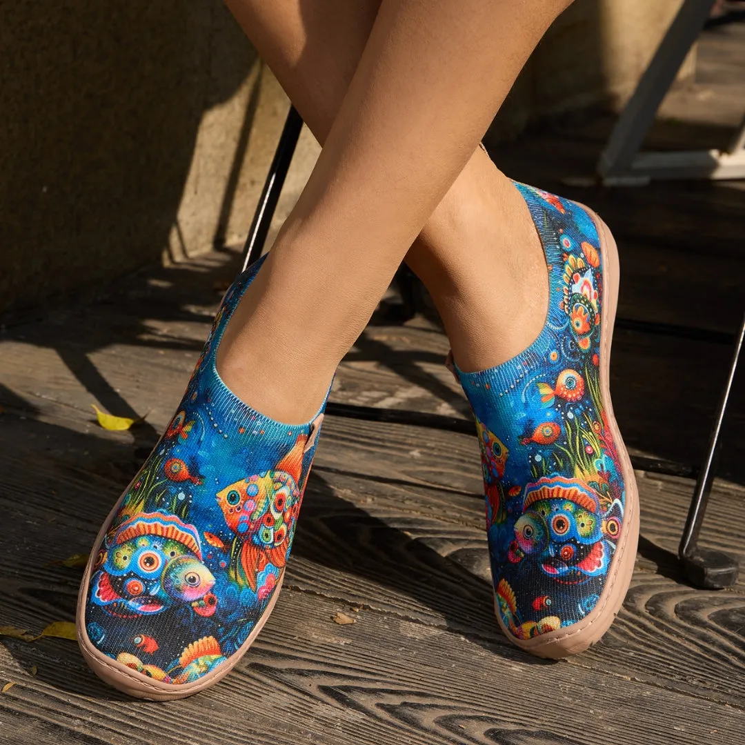 Women's Foldable Loafers, Underwater World Painted Canvas Slip-On Sneakers